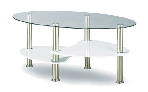 Image of FurnitureMattressDirect- Coffee Table Set with Glass Top - 3 pc - Chrome  White
