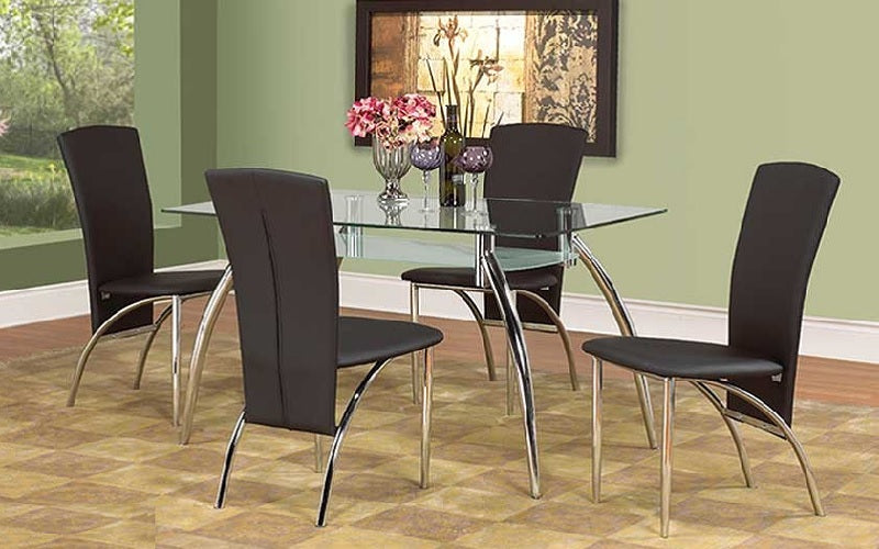 FurnitureMattressDirect- Glass Top Kitchen Set - 5 pc (Black & Chrome)