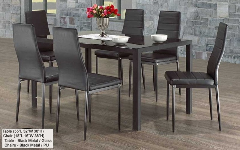 FurnitureMattressDirect- Glass Top Kitchen Set - 7 pc (Black)
