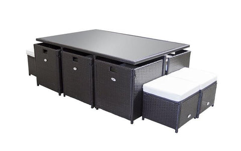 Image of FurnitureMattressDirect- Outdoor Dining Set - 11 pc (Dark Brown & White)01