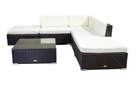 Image of FurnitureMattressDirect- Outdoor Sectional Set - 6 pc (Dark Brown & White)01