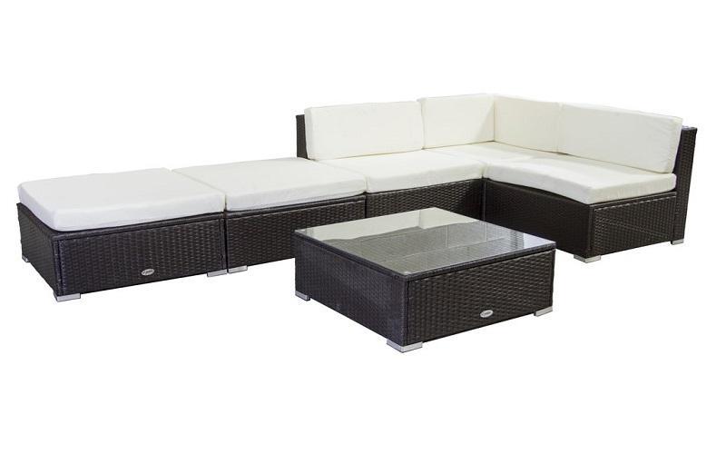 FurnitureMattressDirect- Outdoor Sectional Set - 6 pc (Dark Brown & White)01