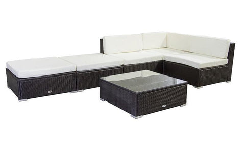 Image of FurnitureMattressDirect- Outdoor Sectional Set - 6 pc (Dark Brown & White)01