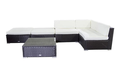 Image of FurnitureMattressDirect- Outdoor Sectional Set - 6 pc (Dark Brown & White)01