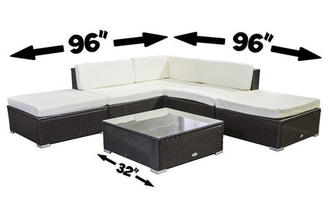 Image of FurnitureMattressDirect- Outdoor Sectional Set - 6 pc (Dark Brown & White)01