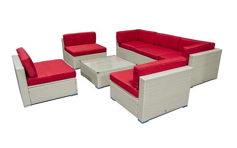 FurnitureMattressDirect- Outdoor Sectional Set - 7 pc (Grey & Red)