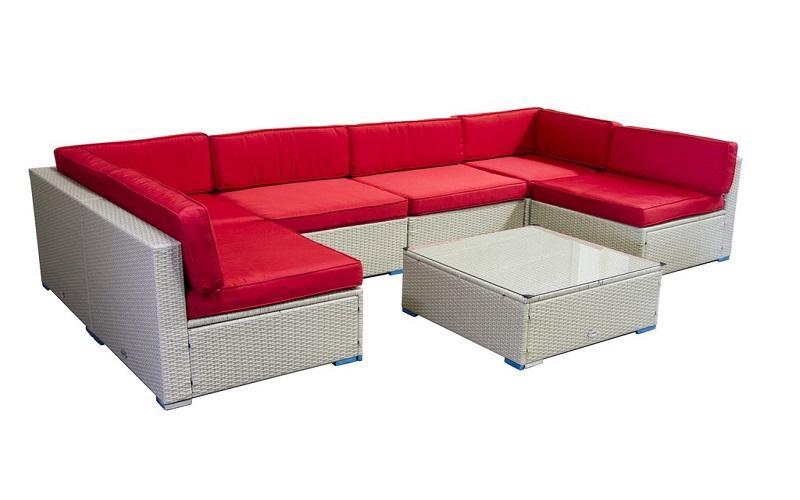 FurnitureMattressDirect- Outdoor Sectional Set - 7 pc (Grey & Red)