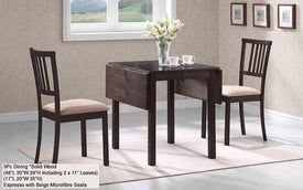 FurnitureMattressDirect- KITCHEN SET SOLID WOOD WITH EXTENDABLE LEAFS - 3 PC - ESPRESSO | BEIGE    A-KS134