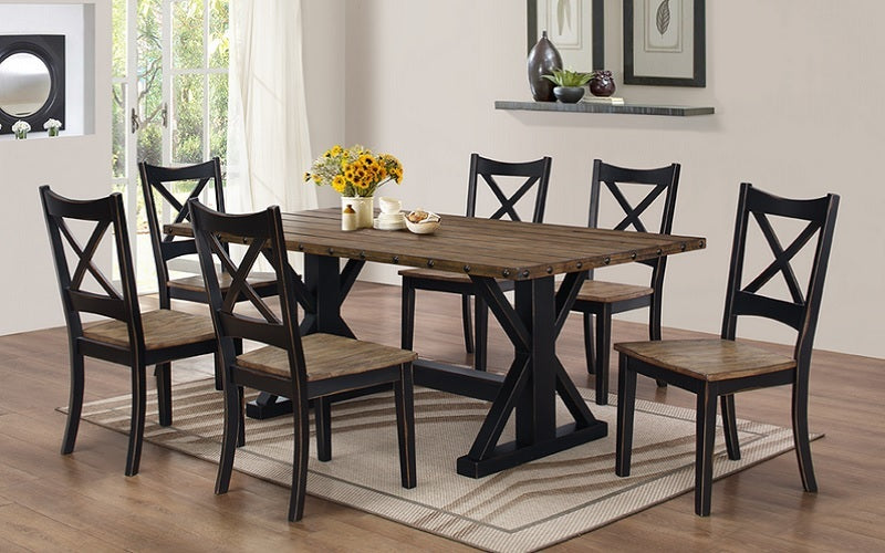FurnitureMattressDirect- Solid Wood Kitchen Set - 7 pc (Distressed Black Base and Walnut Top)