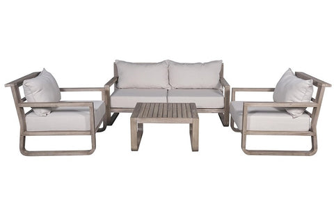 Image of FurnitureMattressDirect- Solid Wood Sofa Set with Centre Table (Natural & Beige)01