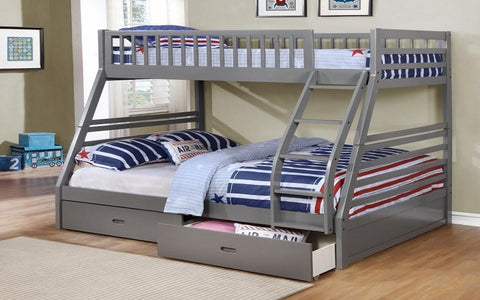 FurnitureMattressDirect- Bunk Bed - Twin over Double with 2 Drawers Solid Wood - Grey- Pre-Order Only A17