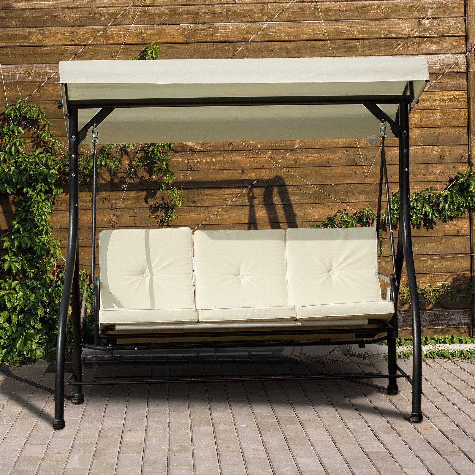3 Person Outdoor Patio Daybed Patio Hammock Bed Adjustable Canopy Beige