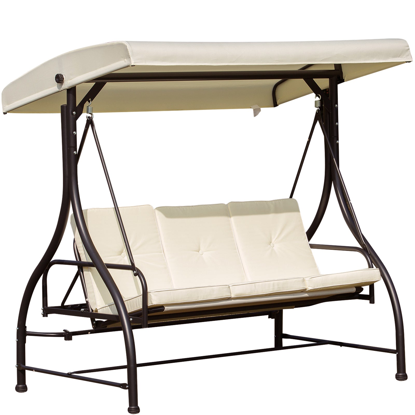3 Person Outdoor Patio Daybed Patio Hammock Bed Adjustable Canopy Beige