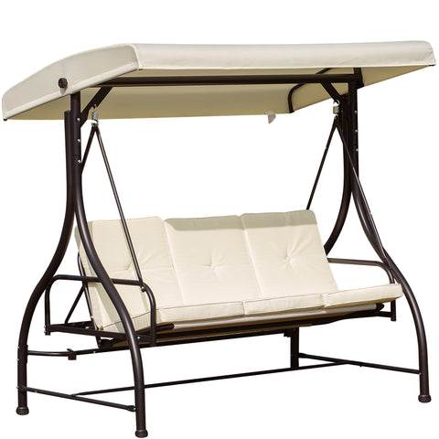 Image of 3 Person Outdoor Patio Daybed Patio Hammock Bed Adjustable Canopy Beige