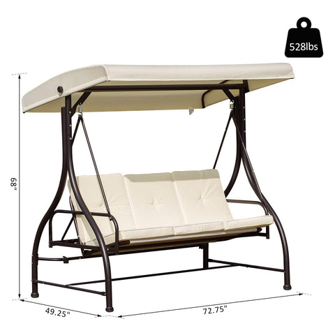 Image of 3 Person Outdoor Patio Daybed Patio Hammock Bed Adjustable Canopy Beige