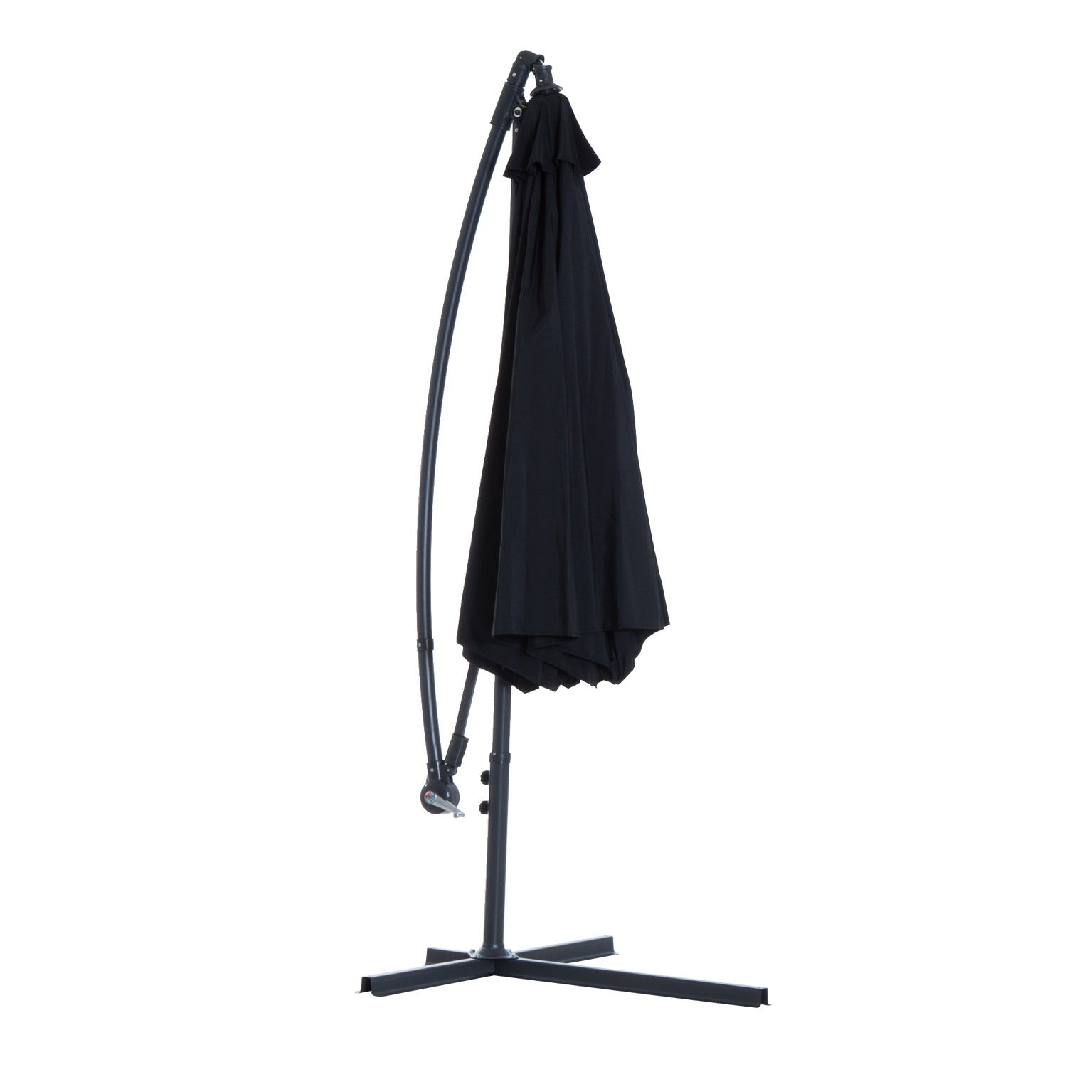 10' Deluxe Patio Umbrella Outdoor Market Parasol Banana Hanging Offset Sunshade Crank Cross Base Black
