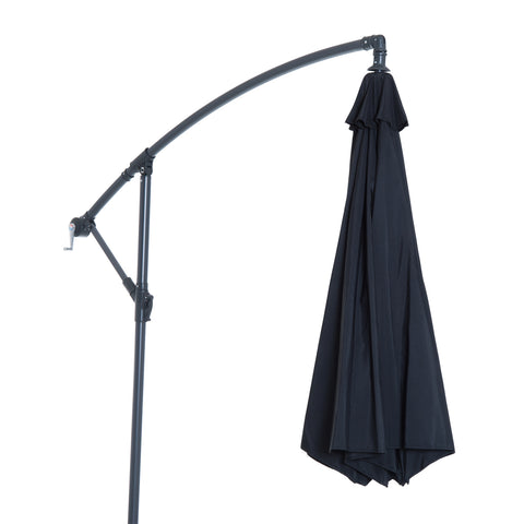 Image of 10' Deluxe Patio Umbrella Outdoor Market Parasol Banana Hanging Offset Sunshade Crank Cross Base Black