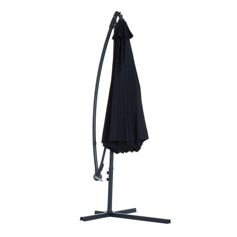 Image of 10' Deluxe Patio Umbrella Outdoor Market Parasol Banana Hanging Offset Sunshade Crank Cross Base Black