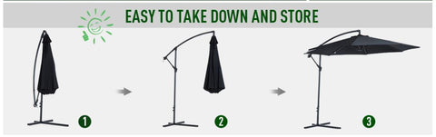 Image of 10' Deluxe Patio Umbrella Outdoor Market Parasol Banana Hanging Offset Sunshade Crank Cross Base Black