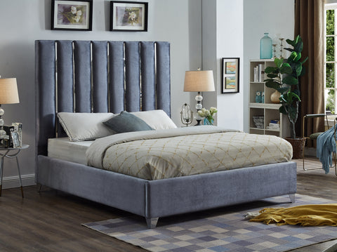 Image of Platform FurnitureMattressDirect-Bed with Velvet Fabric and Chrome Legs - Black A85
