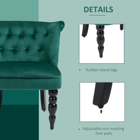 Image of Vintage Leisure Accent Chair with Button Tufted Straight Back Turned Legs Thick Sponge Padding for Living Room Dining Room Study Dark Green
