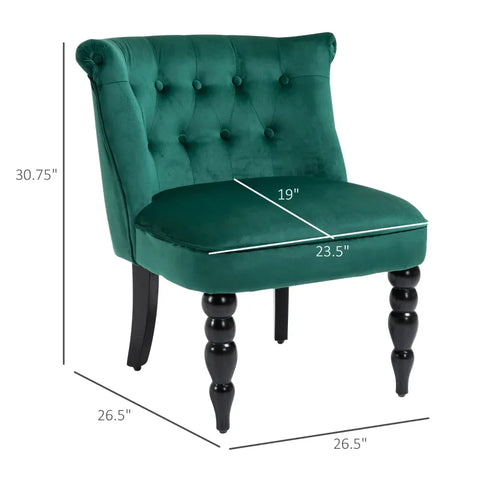 Image of Vintage Leisure Accent Chair with Button Tufted Straight Back Turned Legs Thick Sponge Padding for Living Room Dining Room Study Dark Green