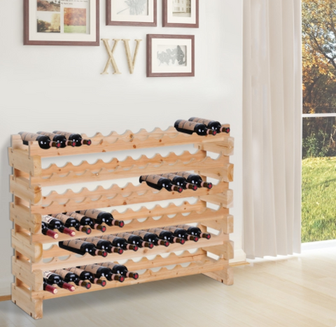 Image of Wood Wine Rack 72 Bottles Holder 6 Tier Stackable Storage Stand