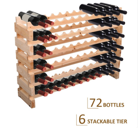 Image of Wood Wine Rack 72 Bottles Holder 6 Tier Stackable Storage Stand