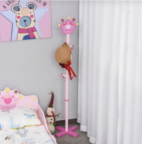 Image of Kid’s Wooden Coat Rack Free Standing Tree Hanger w/ 8 Hooks Gift for Girl