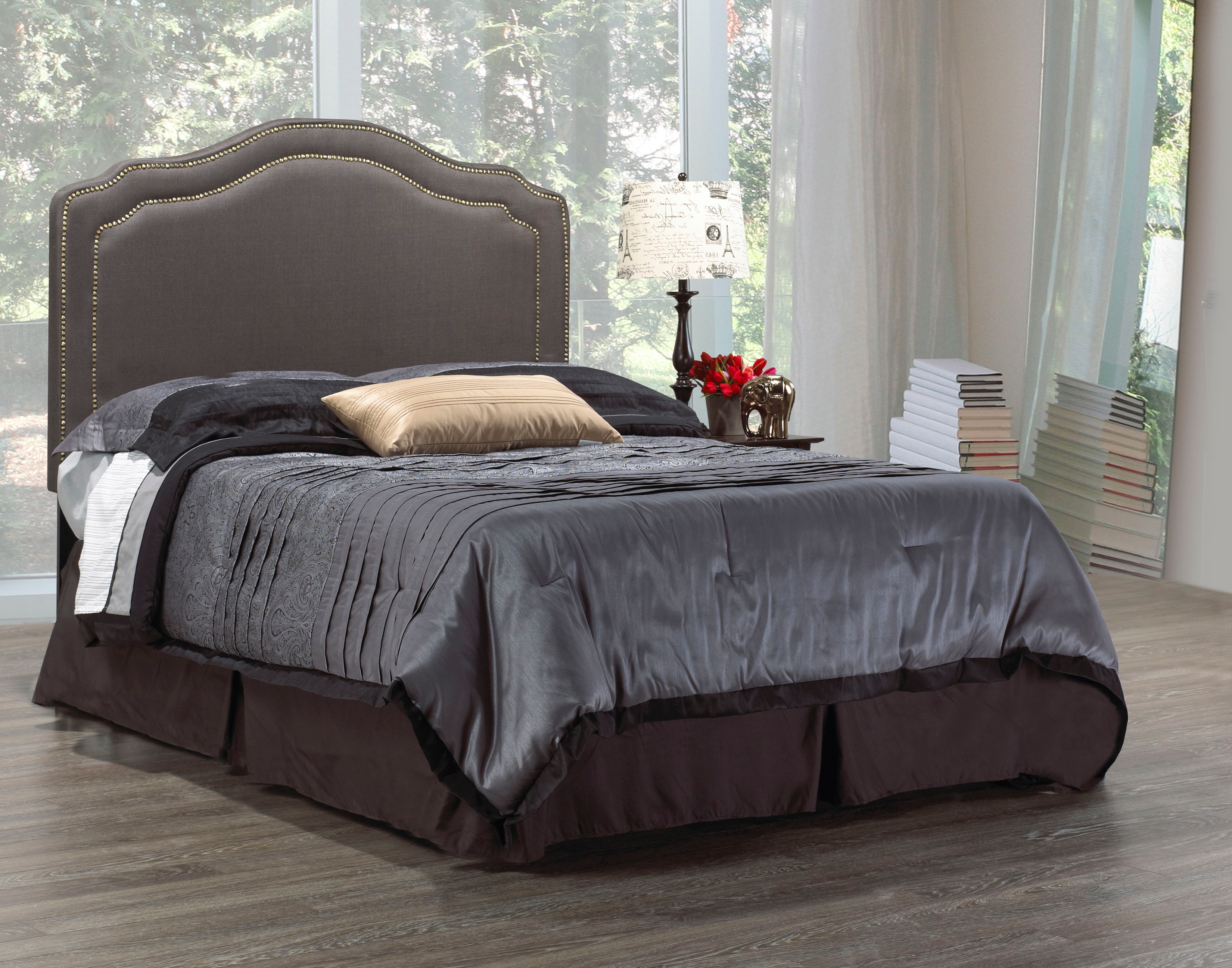 Headboard-linen Style With Silver Nailheads in Grey