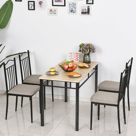 5 Pieces Dining Set 1 Table 4 Chairs Cushion Seat Wood Color for Home Kitchen