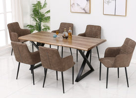 7pc Faux  Dinette Set- Charcoal Brown PU
