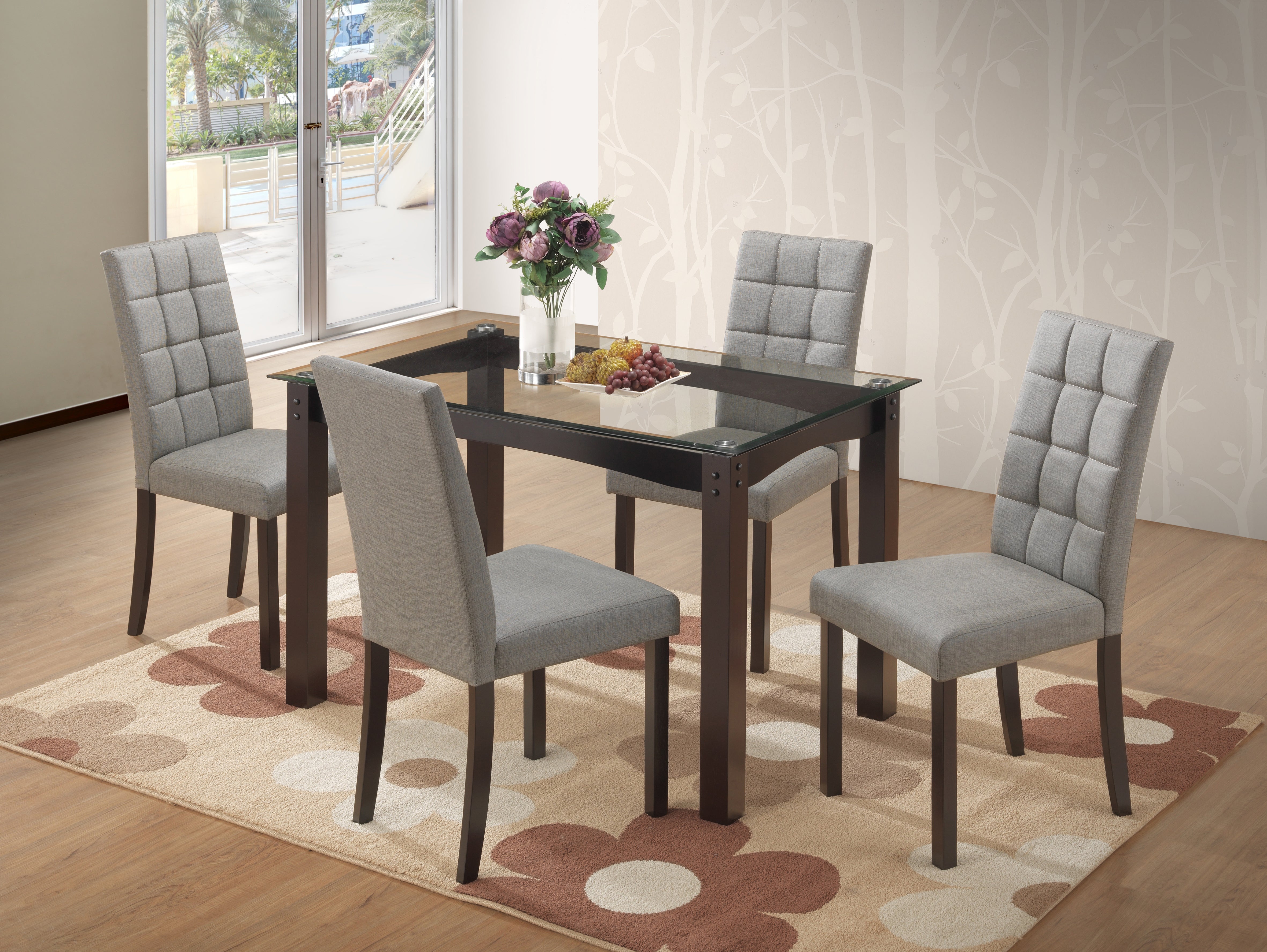 FURNITUREMATTRESSDIRECT-DINETTE SET 5PC WITH TEMPERED GLASS TABLE H-KS114