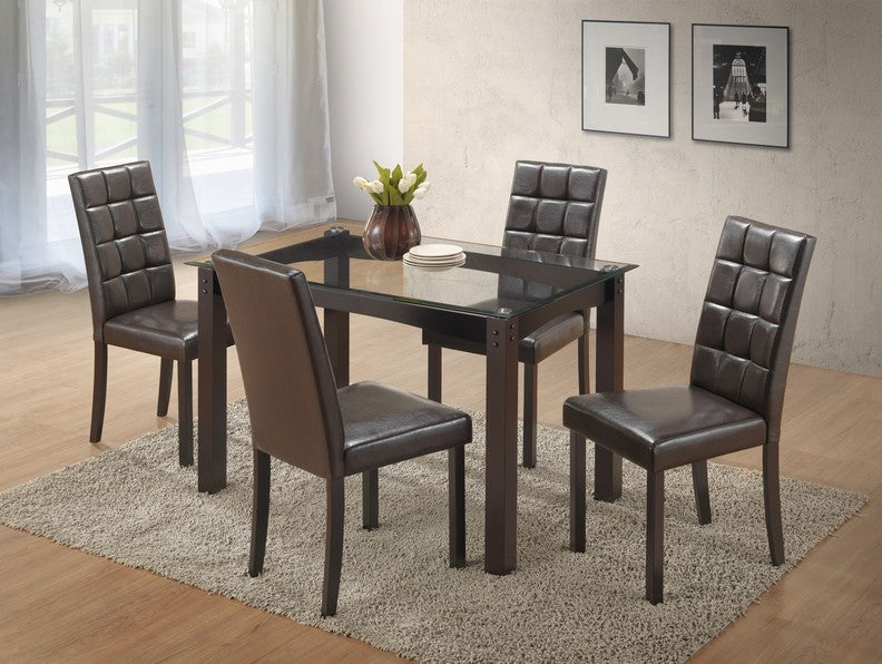 FURNITUREMATTRESSDIRECT-DINETTE SET 5PC WITH TEMPERED GLASS TABLE H-KS115