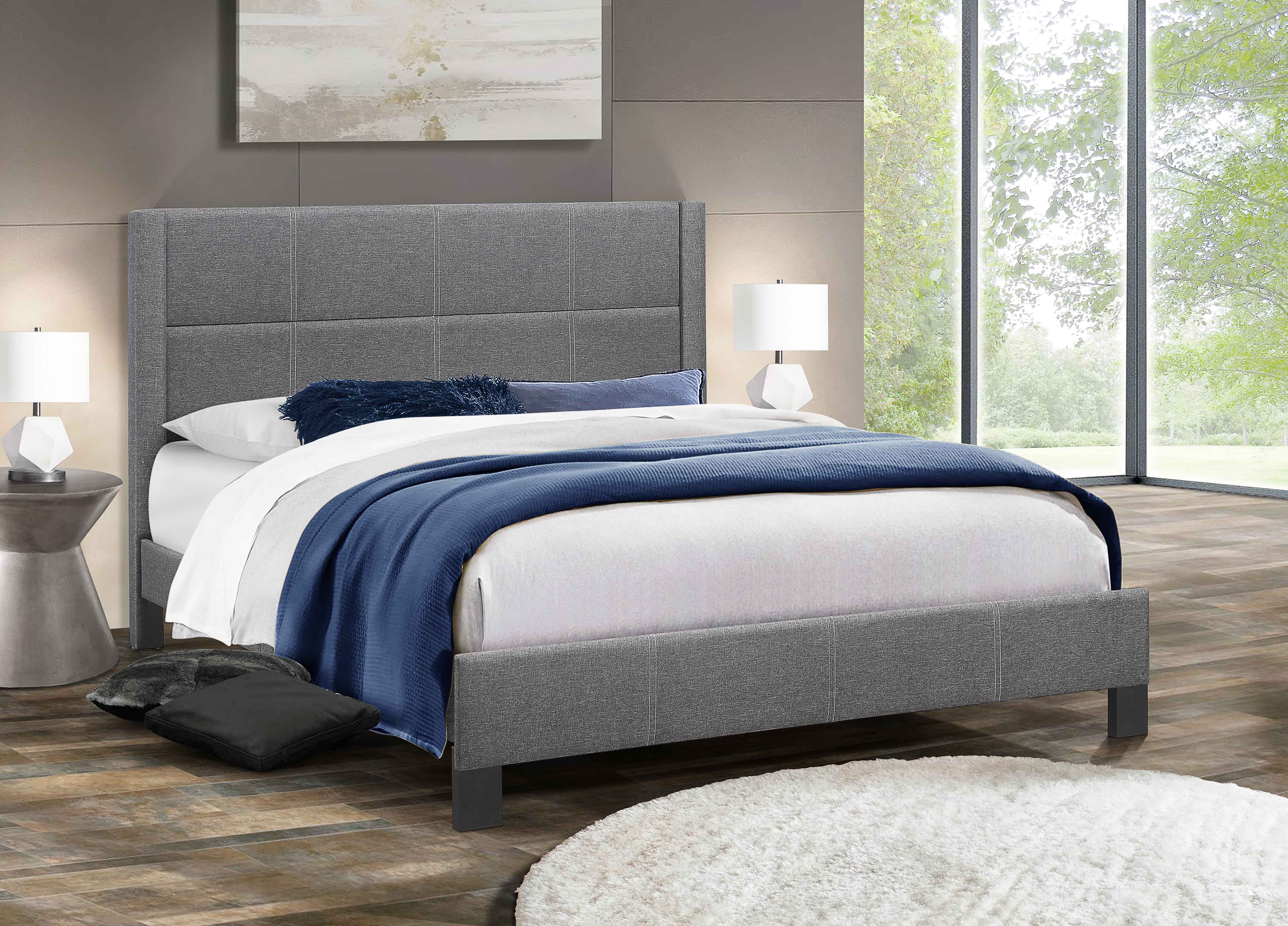 Dark Grey Fabric Bed with Contrast Stitching