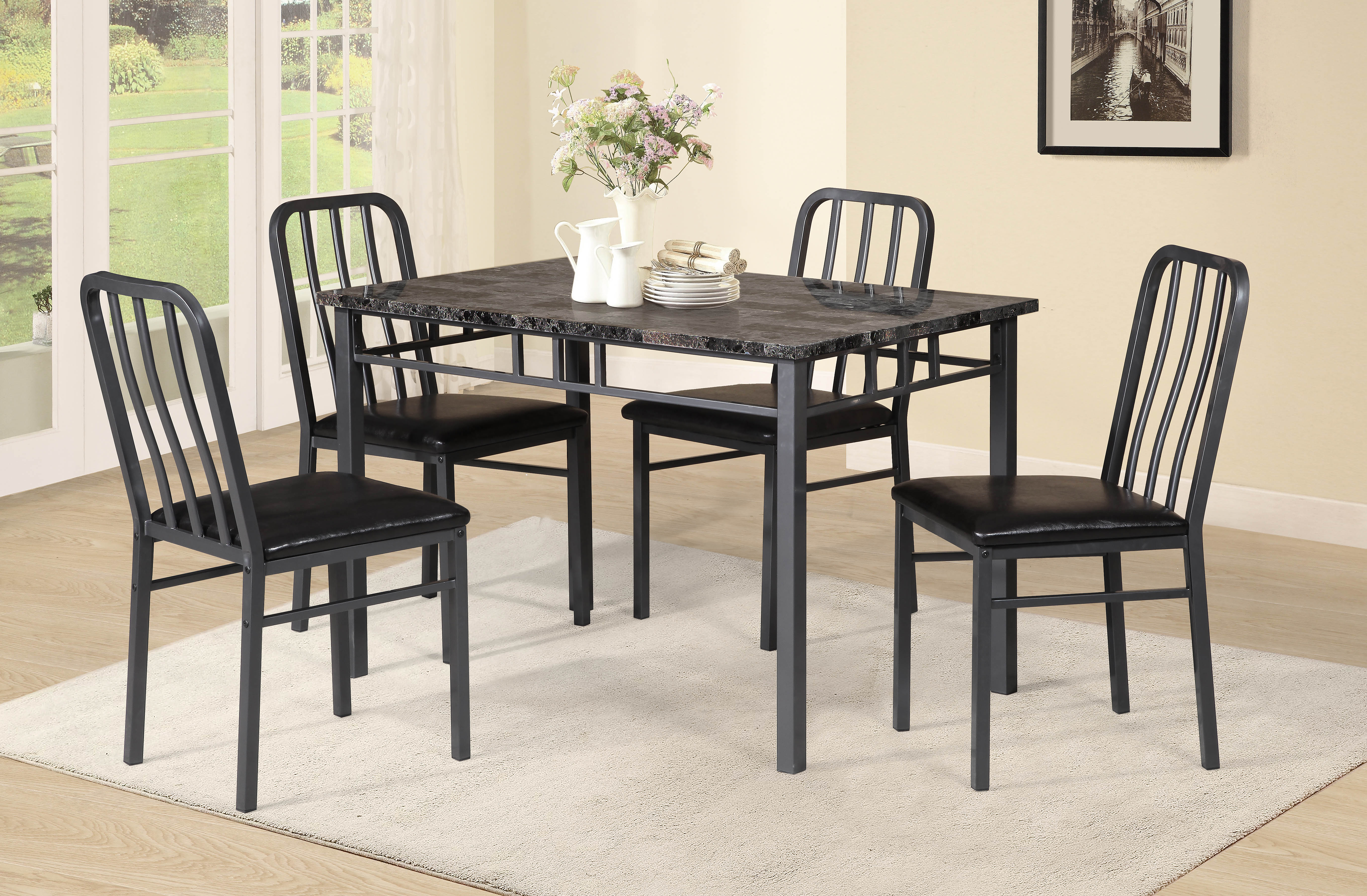 FURNITUREMATTRESSDIRECT-DINETTE 5PC SET MARBLE TABLE TOP H-KS118
