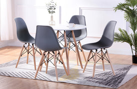5pc Eiffel Dinette Set in Grey - Wooden Legs