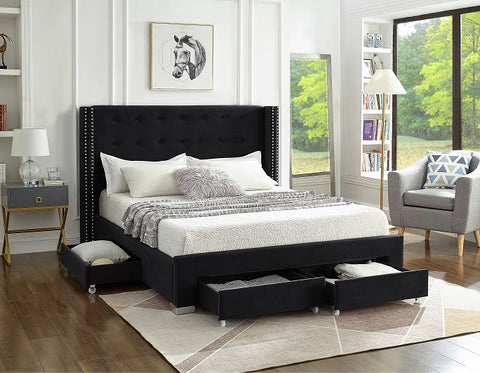 Image of Black  Velvet Fabric Wing Bed **Shipped in the GTA Area Only**