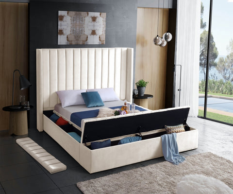 Image of Creme Velvet Fabric Bed 3 Storage Benches **Shipping in the GTA Area Only**