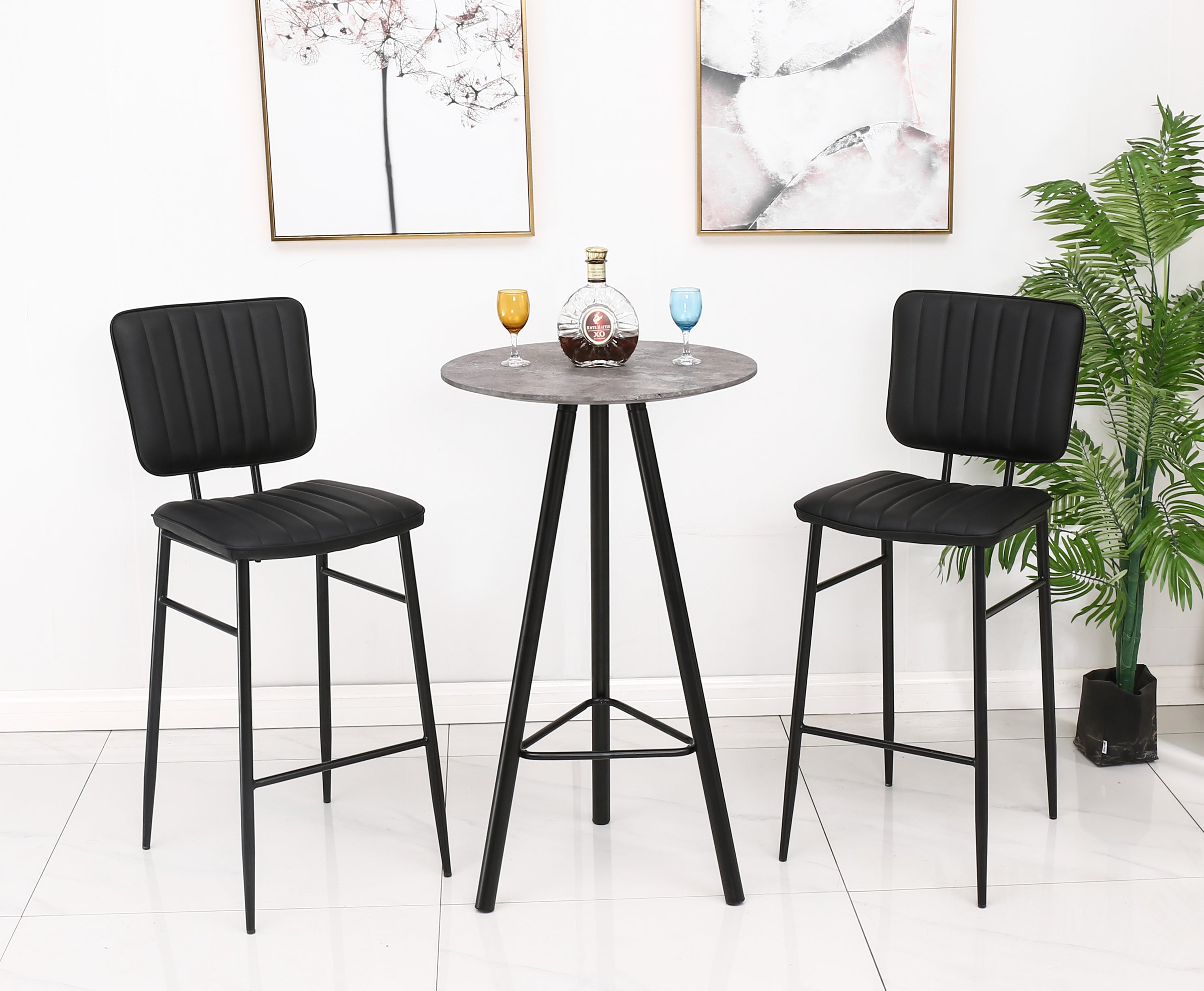 3pc Pub Set-Grey Top Faux Leather Seats