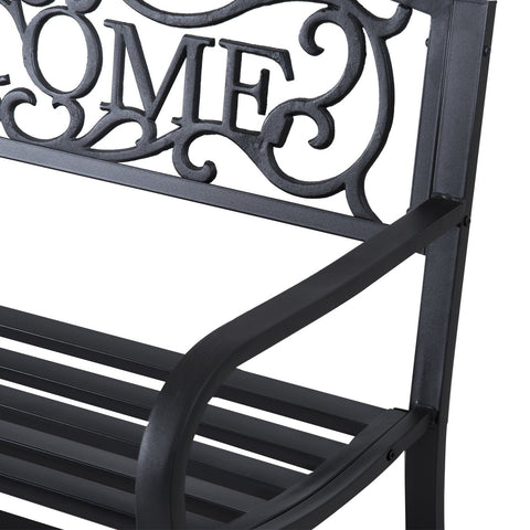 Image of 50” Steel 2 Seat Garden Bench Patio Decorative Chair Metal Backyard Seater Outdoor Furniture, Black