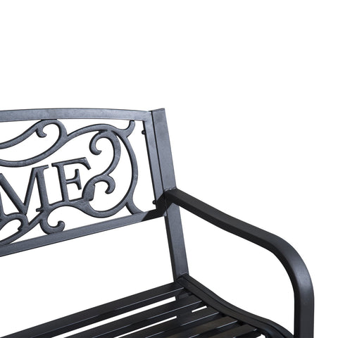 Image of 50” Steel 2 Seat Garden Bench Patio Decorative Chair Metal Backyard Seater Outdoor Furniture, Black