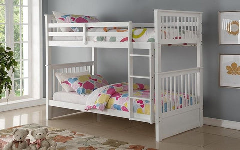 Image of FurnitureMattressDirect-Bunk Bed - Twin over Twin Solid Wood - Grey | White | Espresso | Honey-A4