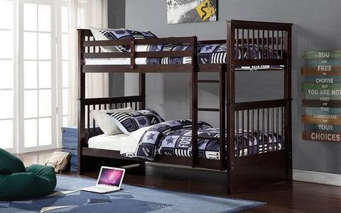 Image of FurnitureMattressDirect-Bunk Bed - Twin over Twin Solid Wood - Grey | White | Espresso | Honey-A4