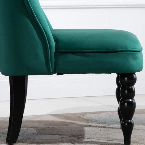 Image of Vintage Leisure Accent Chair with Button Tufted Straight Back Turned Legs Thick Sponge Padding for Living Room Dining Room Study Dark Green