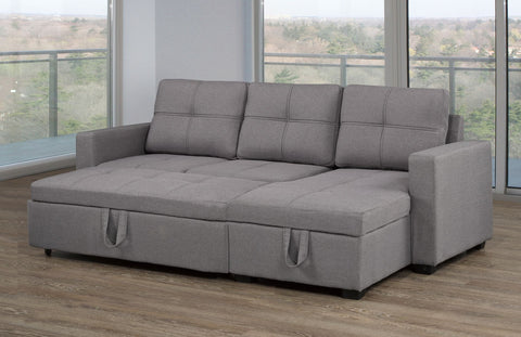 Image of SECTIONAL WITH PULL-OUT BED & STORAGE CHAISE, GREY