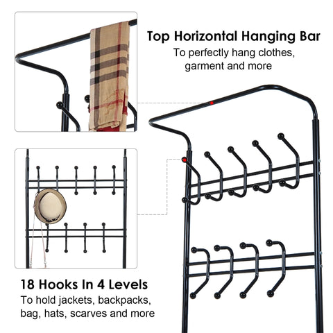 Image of Multi-purpose Rack and Organizer Metal Entryway Coat Shoe Rack 3 Tier Shelves Entryway Hall Tree Black