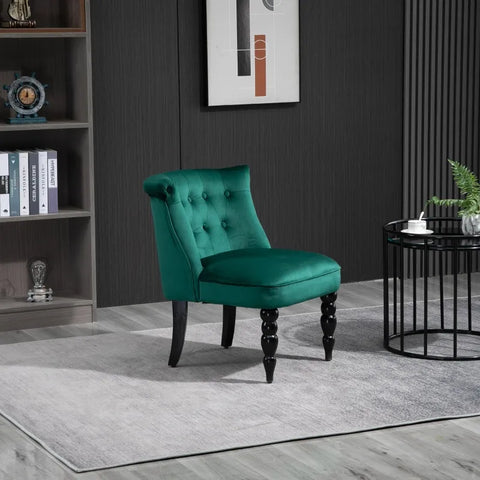 Image of Vintage Leisure Accent Chair with Button Tufted Straight Back Turned Legs Thick Sponge Padding for Living Room Dining Room Study Dark Green
