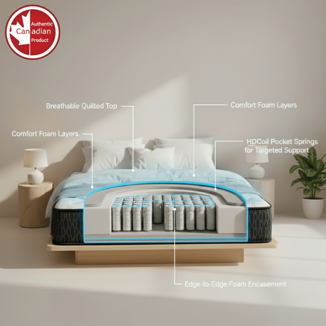 10" Firm Double Orthopedic Pocket Coil Hybrid Mattress | Canadian Made | Cooling Gel Foam, Quilted Top & Breathable Hypoallergenic Cover | Edge-to-Edge Support, Pressure Relief & Motion Isolation | CertiPUR-US® Certified
