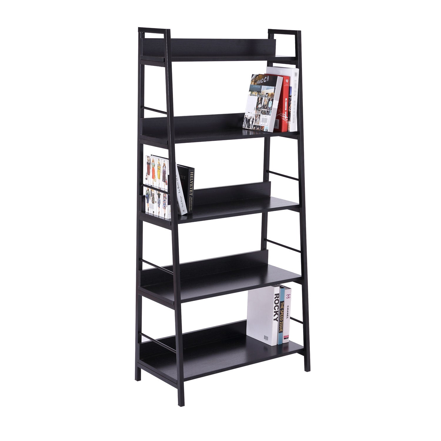 Wood Bookcase 5-Tier Wide Bookshelf Shelving Storage Furniture Home (Black)